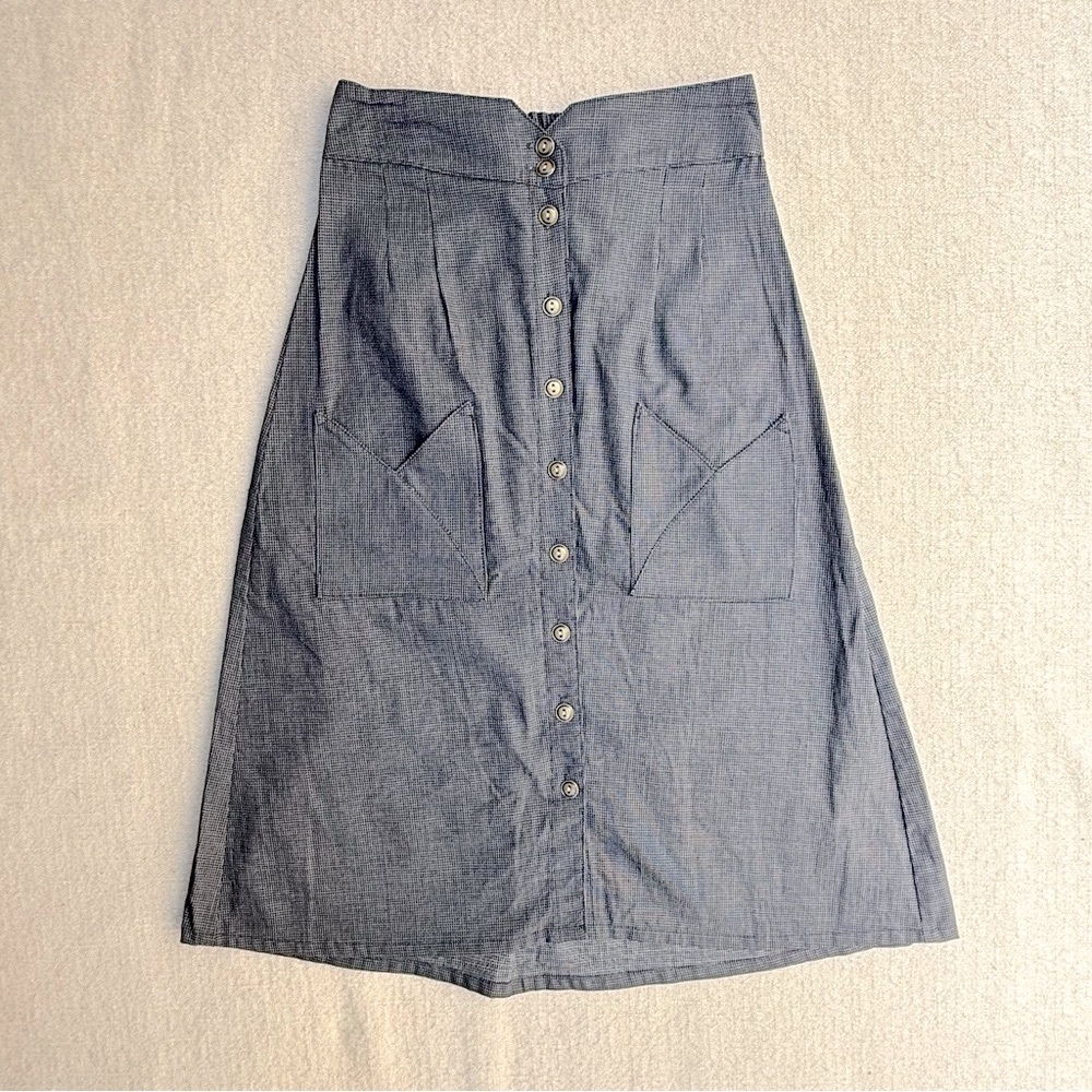 Field Day Classic Button-Down A-Line Rayon Skirt Gray Checked Plaid S